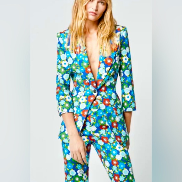 Smythe Ditsy Floral 3/4 sleeve  Blazer Jacket padded shoulders Size 10 - Picture 1 of 11